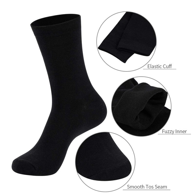 MAGIARTE Mens Dress Socks Soft Cotton Crew Socks Black Socks for Men 6-Pack (Black, M) - Image 2